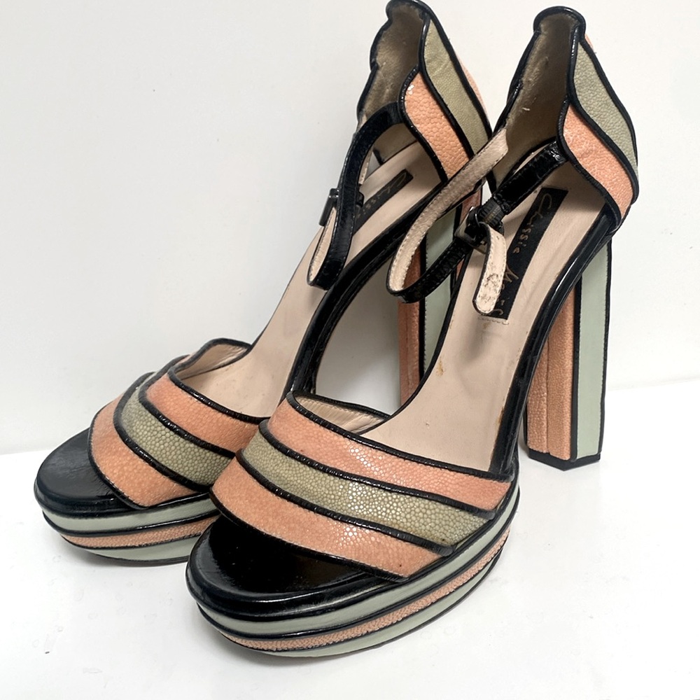 Chrissie Morris Yazmin  Art Deco Stingray Shagreen Heels Miami 40